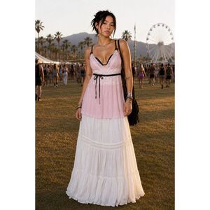 Coquette Lingerie Pink Lace & Black Trim Babydoll Slip Dress - Size XL
